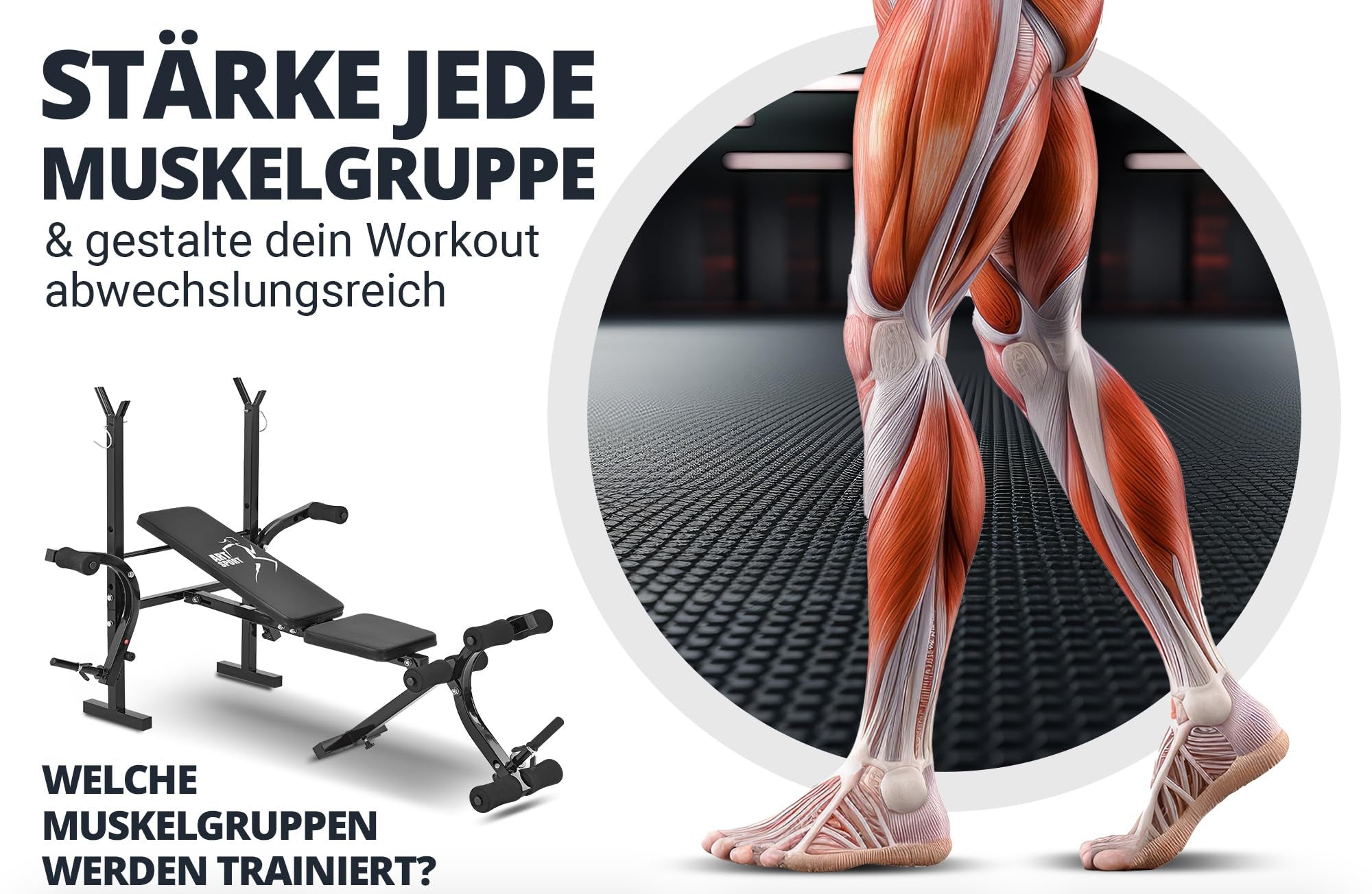 ArtSport Multifunktion Hantelbank ProfiGym1000 klappbar & 4-fach verstellbar - mit Langhantelablage, Beincurler & Butterfly - Trainingsbank Schrägbank Flachbank