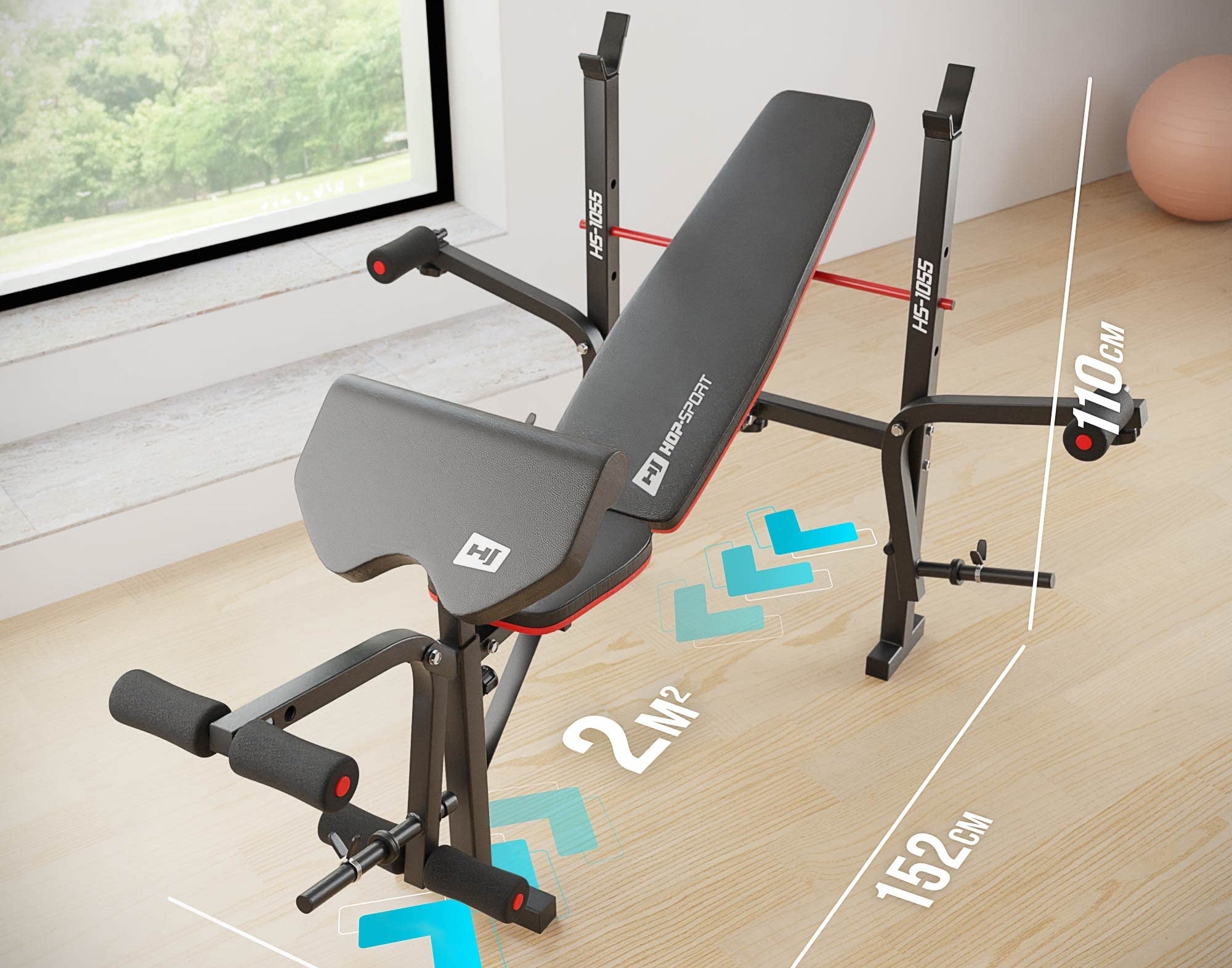 Hop-Sport Hantelbank klappbar, verstellbare Fitnessbank mit Beinstrecker, Butterfly, Curlpult & Langhantelablage, Krafttrainingsgerät für Zuhause, 240 kg Max. Belastbarkeit der Hantelbank